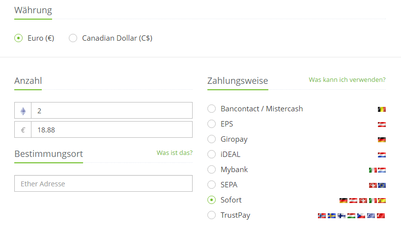 Ether kaufen mit Anycoin Direct: Bezahlvorgang